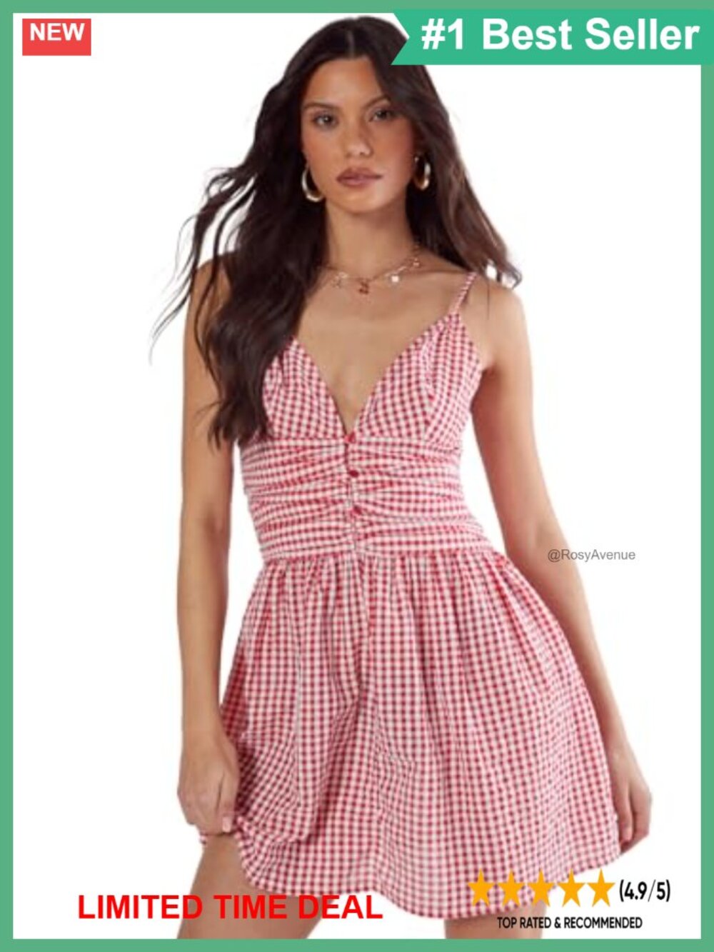Gingham Ruched Button Front Strappy Mini Dress